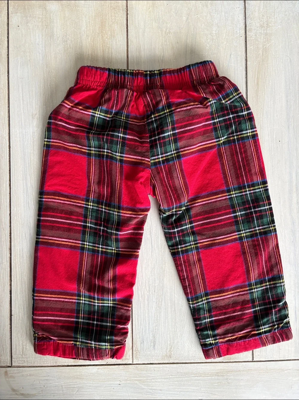 Cecil & Lou Red Holiday Plaid Collared Top & Pants Monogram